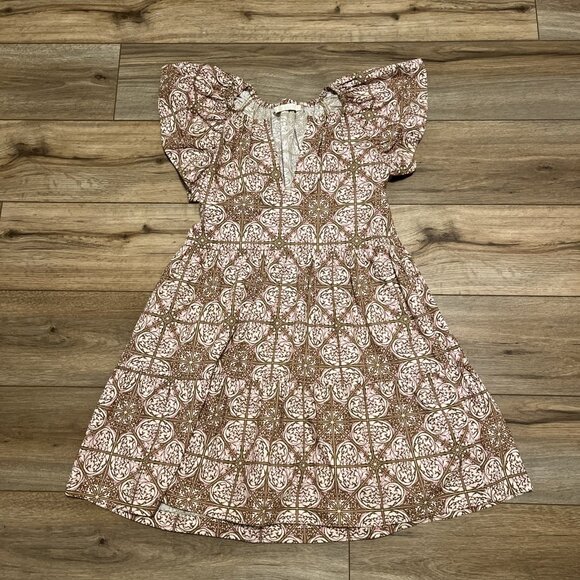 Marie Oliver Kara Dress SZ Small Mini Ruffle Nouveau Mosaic 100% Cotton - Picture 2 of 13